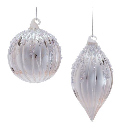 Melrose Silver Glass Ornament Set